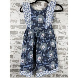Oopsie Daisy Dress Girls 8 Blue Floral‎ Bow Back Ruffle Sleeveless Cotton Sash